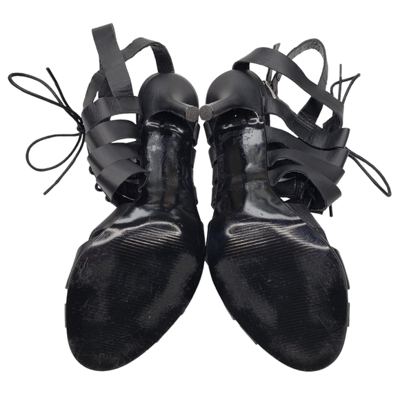 TOPSHOP | Black Strappy Vegan Leather Cage Lace Up Open Toe Heels Women's 7.5 - Picture 13 of 14